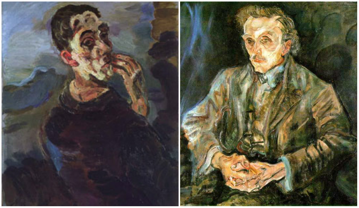 a sinistra "Autoritratto con la mano alla bocca" - a destra "Ritratto di Adolf Loos"