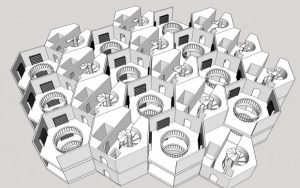 RIcostruzione in 3D della Biblioteca di Babele ipotizzata da Borges.