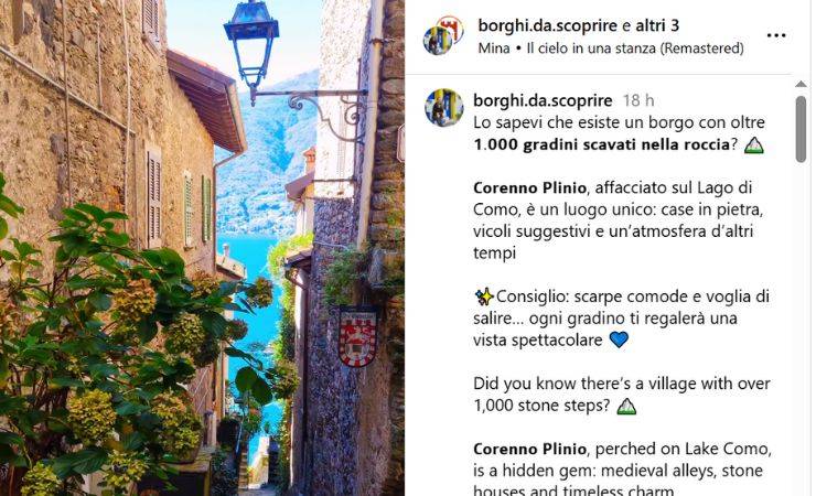 la pagina instagram dove si parla di Corenno Plinio 
