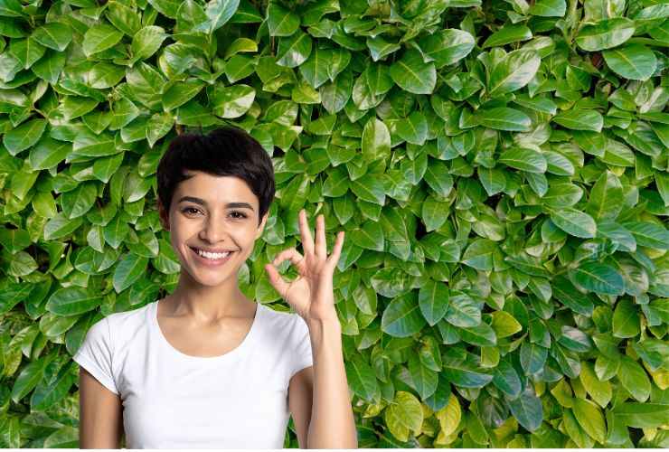 la pianta Lauroceraso e una ragazza che fa ok