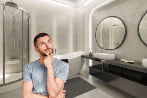 bagno cieco e una persona dubbiosa