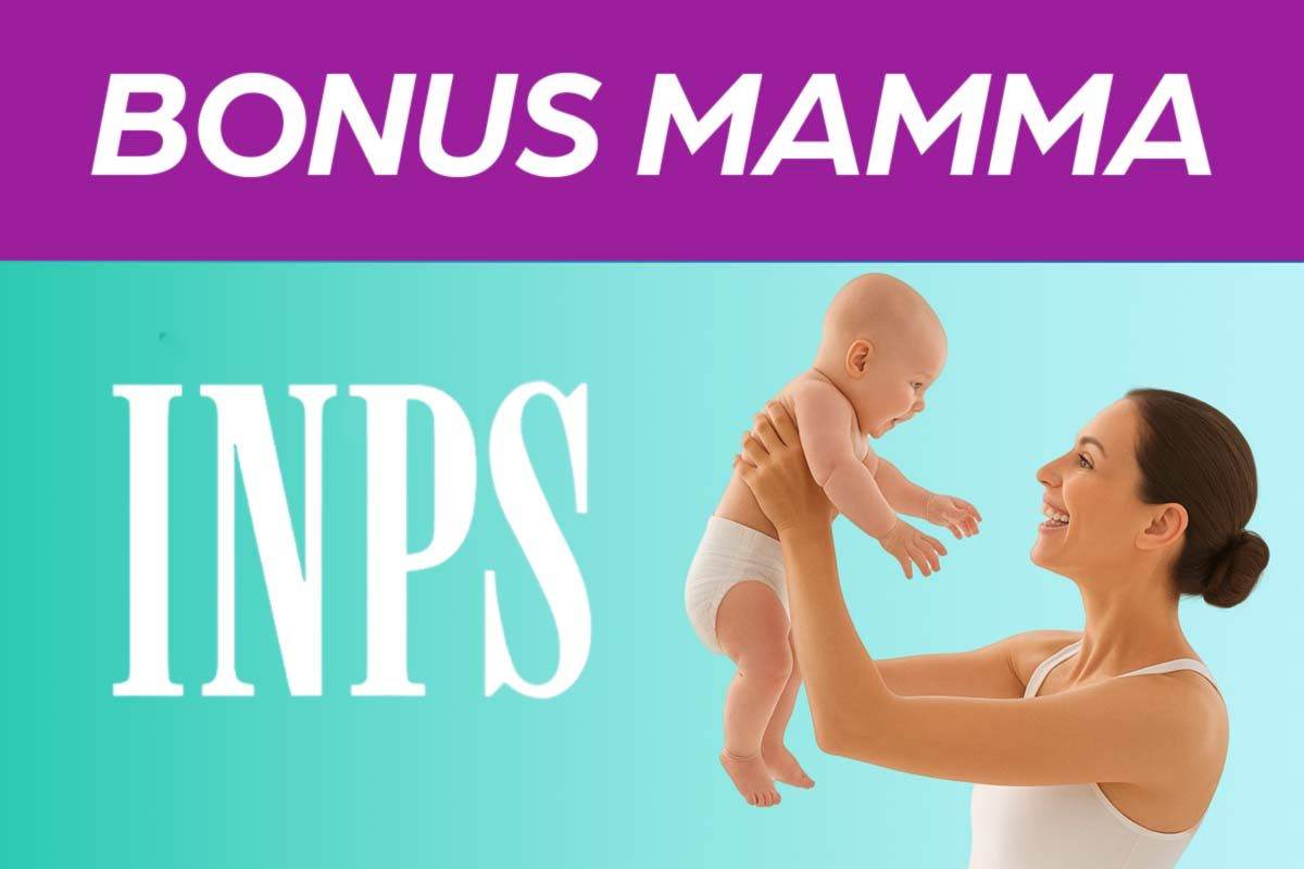 donna con bambino e scritta