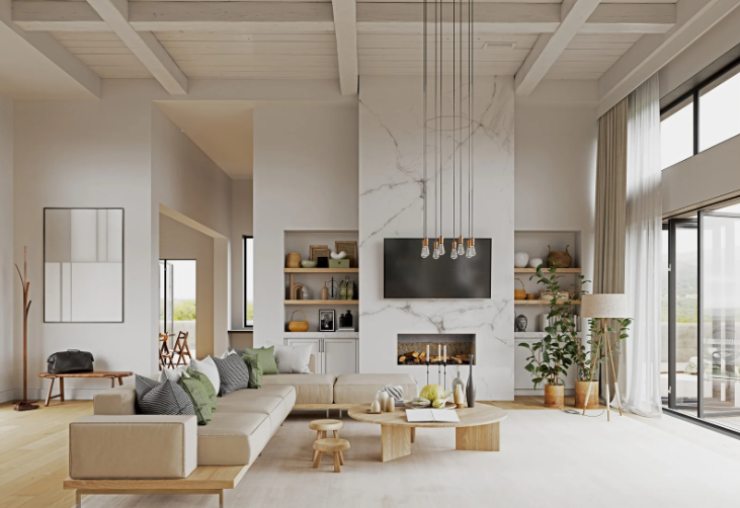 salotto arredato con colori neutri