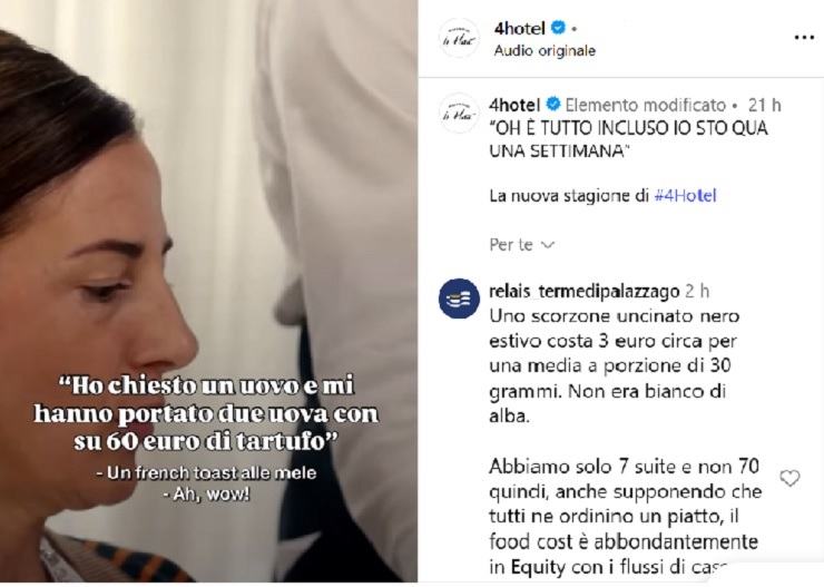 un post di instagram su 4 hotel