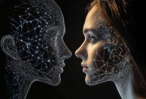 una faccia umane e una creata dal computer