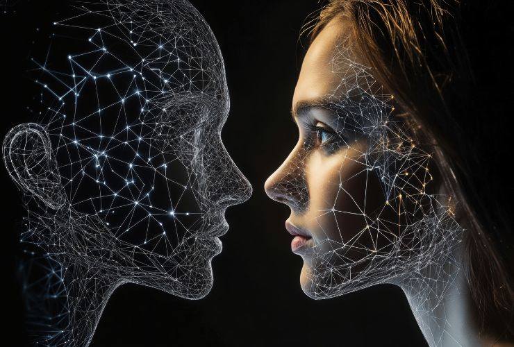 una faccia umane e una creata dal computer