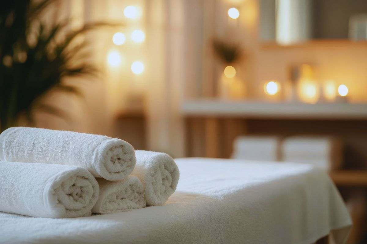 Asciugamani poggiate su lettino