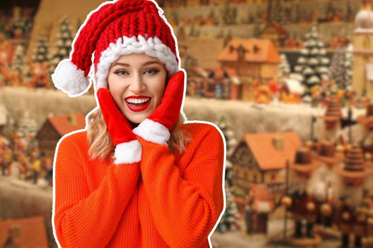 ragazza con cappello di natale, borgo