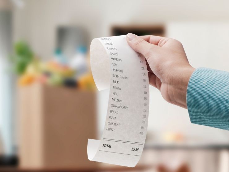 mano che mantiene uno scontrino della spesa