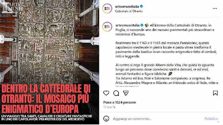 un post di Instagram che parla del mosaico della cattedrale di Otranto