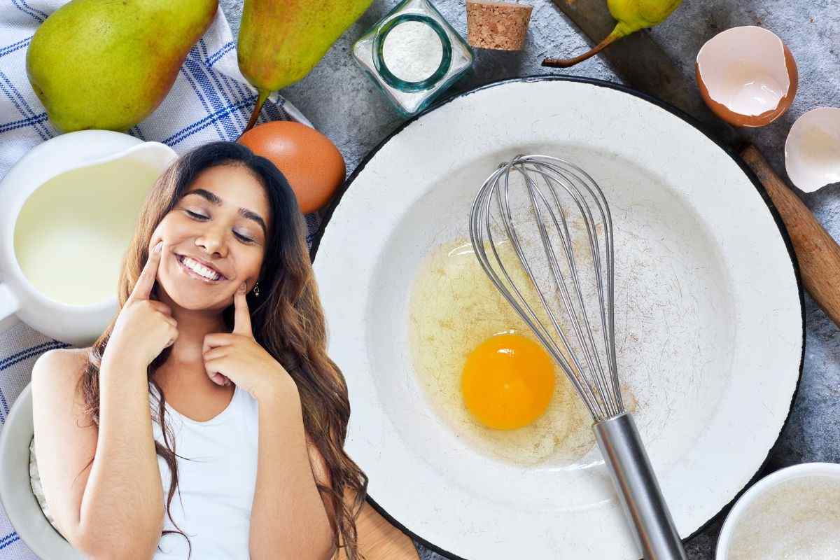 ingredienti per fare una torta ed una ragazza che è felice