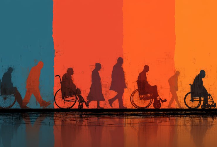 ombre cinesi di persone e disabili sul muro