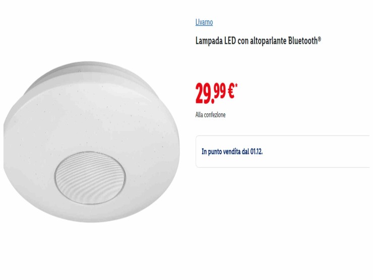 screen del volantino lidl in cui si mostra la lampada in offerta