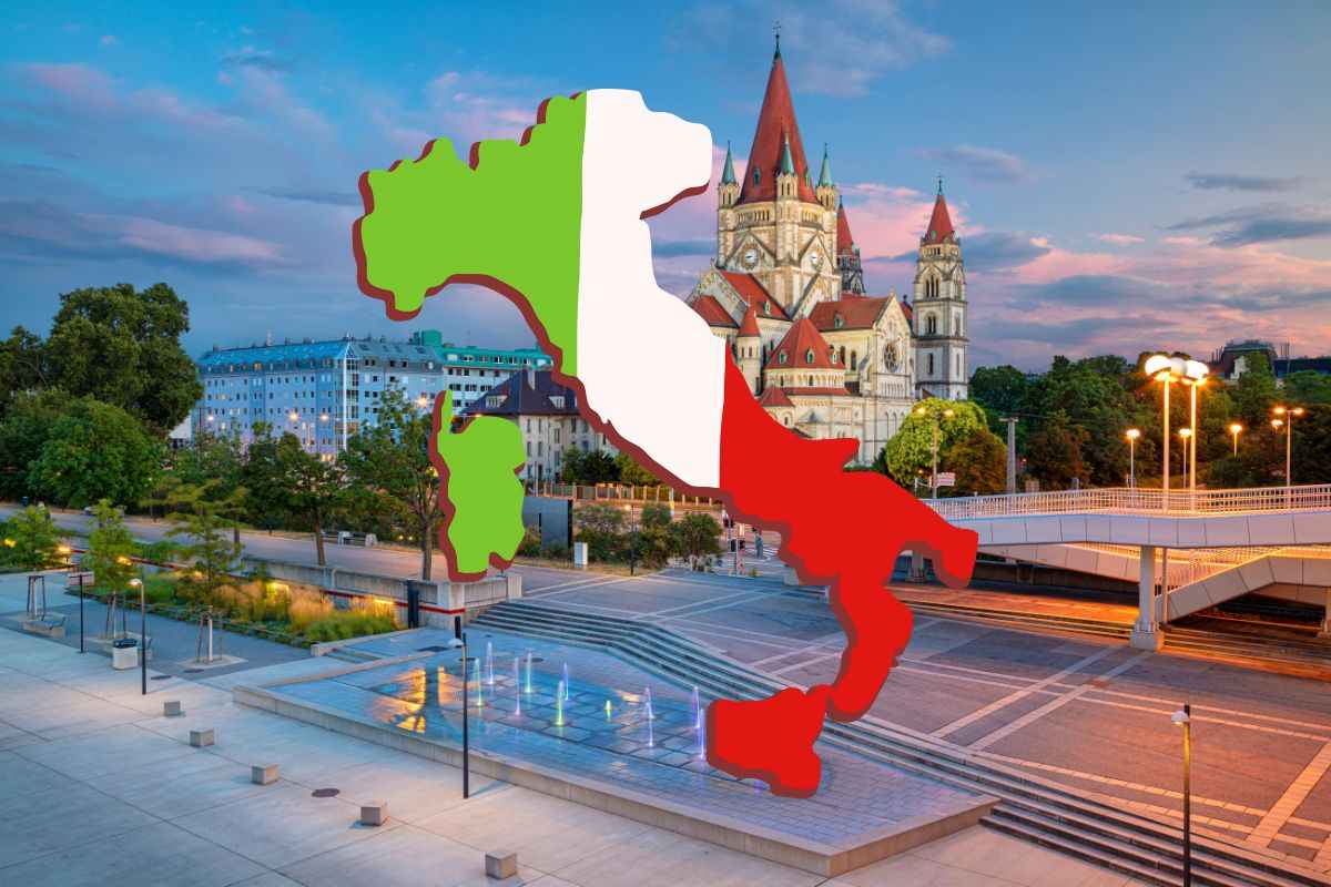 vienna come sfondo e cartina dell'Italia in primo piano