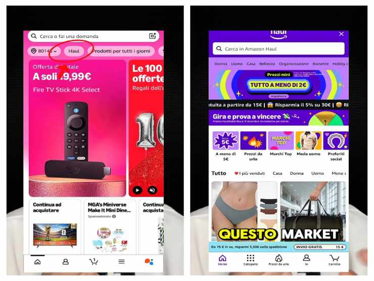 screen video in cui viene mostrata la sezione amazon haul