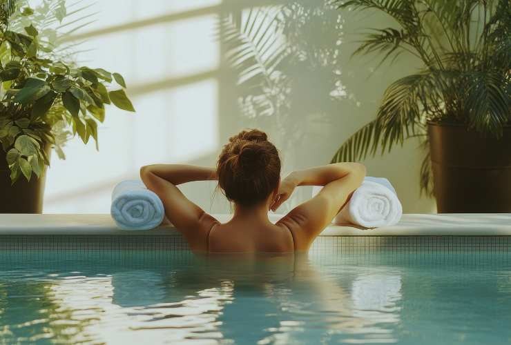 ragazza di spalle in piscina