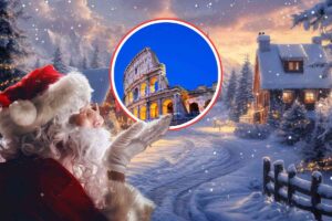 villaggio di babbo natale con roma in icona rossa