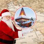 cartina italia, babbo natale e villaggio in icona