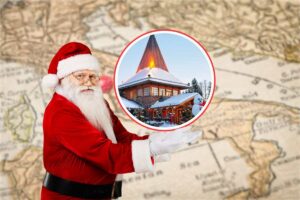 cartina italia, babbo natale e villaggio in icona